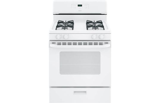 image of an affordable white free standing gas stove